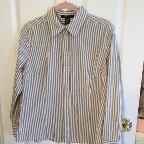 Apostrophe Brand Women’s Sz. XL Grey & White Stripe L/S Blouse - Picture 1 of 9
